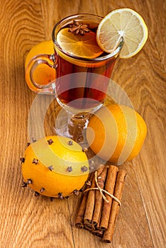 Mulled wine for winter and Christmas with spices and orange