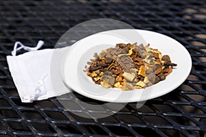 Mulling spices on white plate