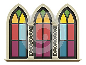 Mullioned gothic window with stone frame