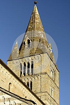 Mullions on bell tower of Romanesque Fieschi church , Lavagna, I