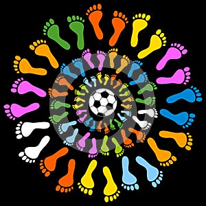 Mullticolored Feet and Soccer Ball