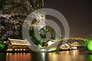 Mulong Lake Buildings and Bridge, Guilin, China