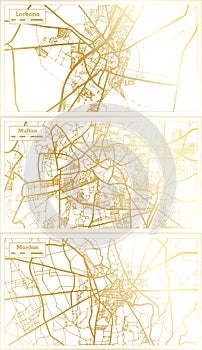 Multan, Mardan and Larkana Pakistan City Map Set