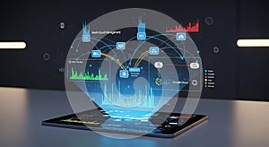 Multi-Cloud Management Visualization on Tablet, Data Analysis Concept