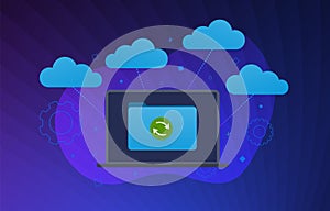 Multi Cloud Technology flat vector modern illustration. Cloud computing Storage Network Connected and synchronizing all devices