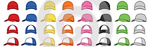 Multi Color Baseball Hat Clipart Set - Front and Side Views