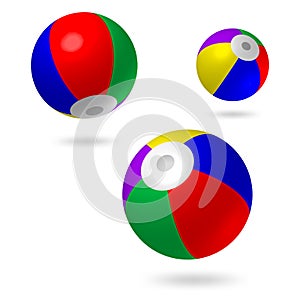 Multi-color beach ball.Children`s ball inflatable.Bright colors-red, yellow, blue, red, violet.Vector illustration