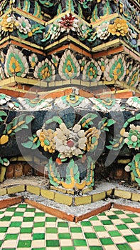 Multi Color Ceramic Tiles Decorated On Old Buddhism Pagoda