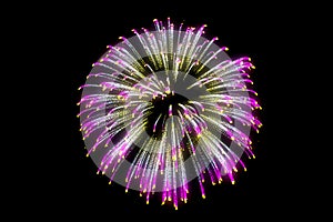 Multi-color festive fireworks isolated on a dark background. 3D rendering firework decorated celebration. A shower of confetti