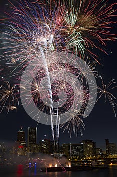 Multi-Color Fireworks Over Portland Oregon Skyline