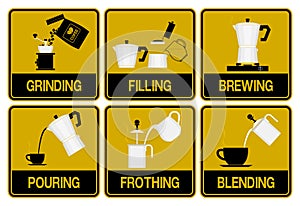 Multi color icon of Brewed coffee making process