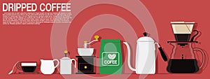 Multi color icon of dripped coffee equipment