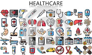 Multi color icons set of healthcare and medicine theme