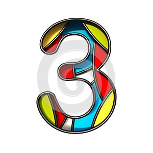 Multi color layers font Number 3 THREE 3D