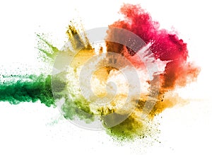 Multi color powder explosion on white background