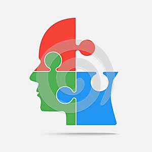 Multi Color Puzzle Piece Head - Vector Jigsaw photo