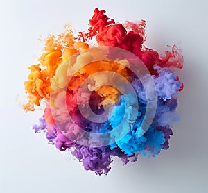 Multi Color smoke Explosion on white background