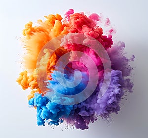 Multi Color smoke Explosion on white background