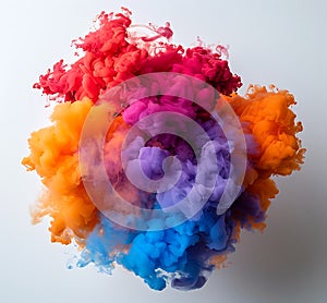 Multi Color smoke Explosion on white background