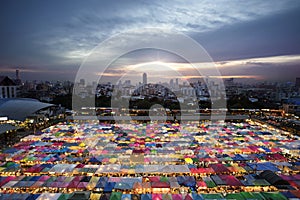 Multi-color tents at the train night market in Bangkok