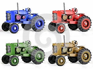 Multi Color Toy Tractors on White