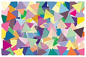 Multi color of triangle put overlap to pattern. colorful of geometry shape overlay to texture.