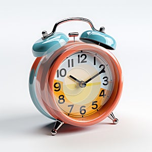 Multi-colored alarm clock on a white background, 3D. AI generative
