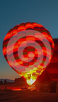 Multi-colored balloons are filled with hot air