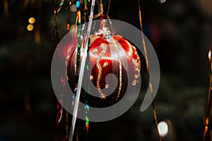 multi-colored balls decorate the Christmas tree for the New Yea photo