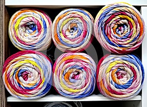 Multi colored balls of wool