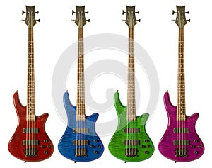 Multi-colored bass guitars
