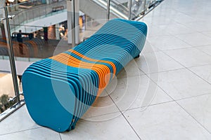 Multi-colored benches in a shopping center