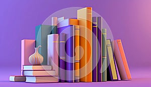 Multi-colored books stand on a bright background