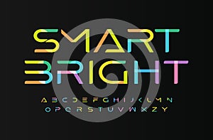 Multi colored bright font alphabet letters. Kids type for digital festive logo, children IT event headline, smart