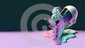 A multi-colored and bubbling alien liquid flows out of the astronaut\'s helmet. Generative AI. Pop art concept