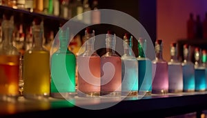 A multi colored celebration of nightlife, with refreshing drinks illuminated generated by AI