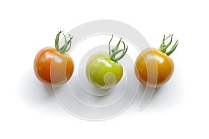 Multi colored cherry tomato isolated on white background