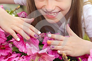 Multi-colored children`s manicure