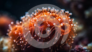 Multi colored cnidarian tentacles sway in underwater reef natural beauty