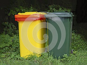 Multi-colored containers for separate garbage collection in a green place