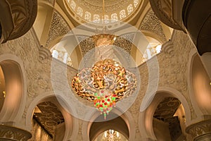 Multi-Colored Crystal Chandelier Hanging in Sheikh Zayed Grand Mosque, Abu Dhabi, UAE