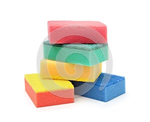 Multi-colored dish sponges isolated