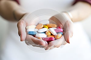 Multi colored of drug pills. Ai generative
