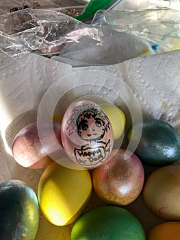 Multi-Colored Dyed Easter Eggs in a Bowl.