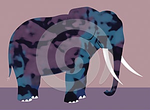 Multi-colored elephant with tusks