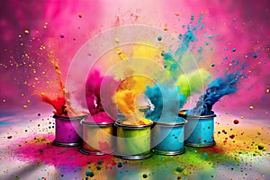 Multi colored exploding paint cans