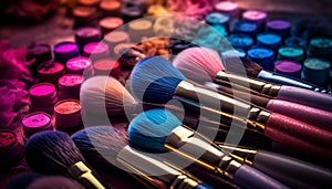 Multi colored eyeshadow palette, vibrant colors for glamorous make up looks generated by AI