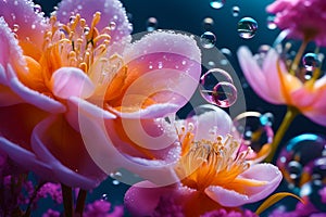 A multi-colored fantasy flower inside it\'s water habitat