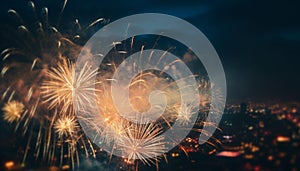 Multi colored fireworks exploding, illuminating the night sky generated by AI