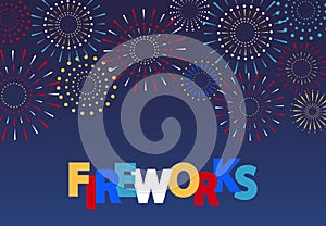 Multi-colored fireworks in honor of the holiday. Cut out of paper. Flyer, invitation. illustration